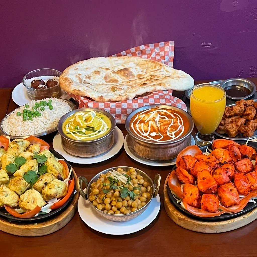 Paneer curry and assorted Indian curries with whole spices at Sagarmatha Curry Palace, Hamilton